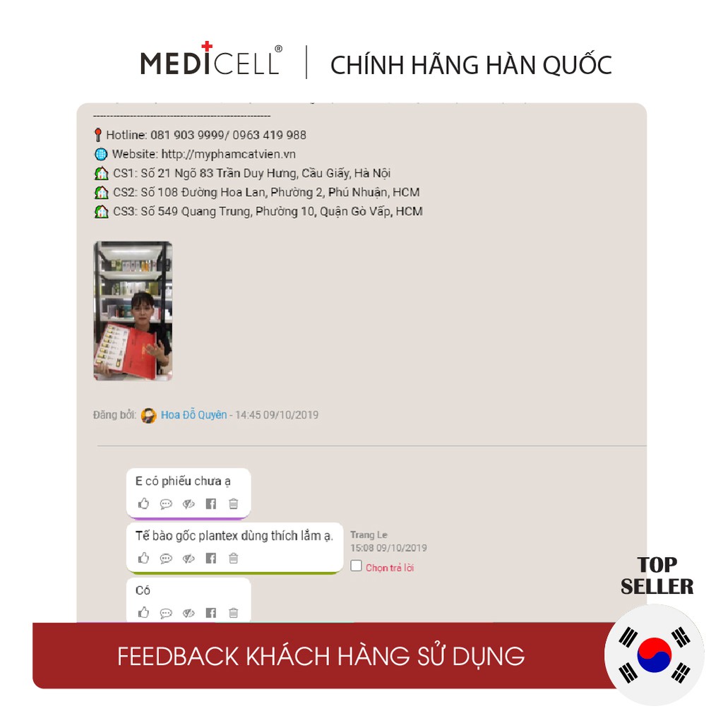 Tế bào gốc thực vật Hàn Quốc Plantex 12 Peptide Medicell làm trắng da, hết sẹo rỗ, da căng bóng mướt mịn