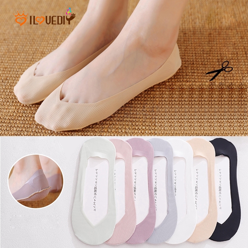 Đôi Tất Lụa Chống Trượt Cổ Ngắn Màu Trơn Thoải Mái Xinh Xắn Cho Nữ