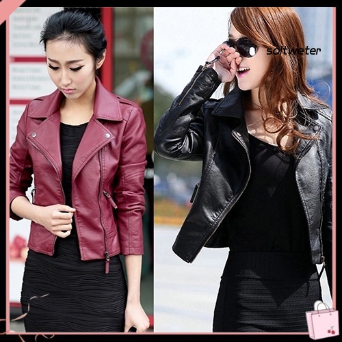 Áo Khoác Giả Da Dáng Ôm Có Khóa Kéo Phong Cách Punk Thời Trang Cho Nữ