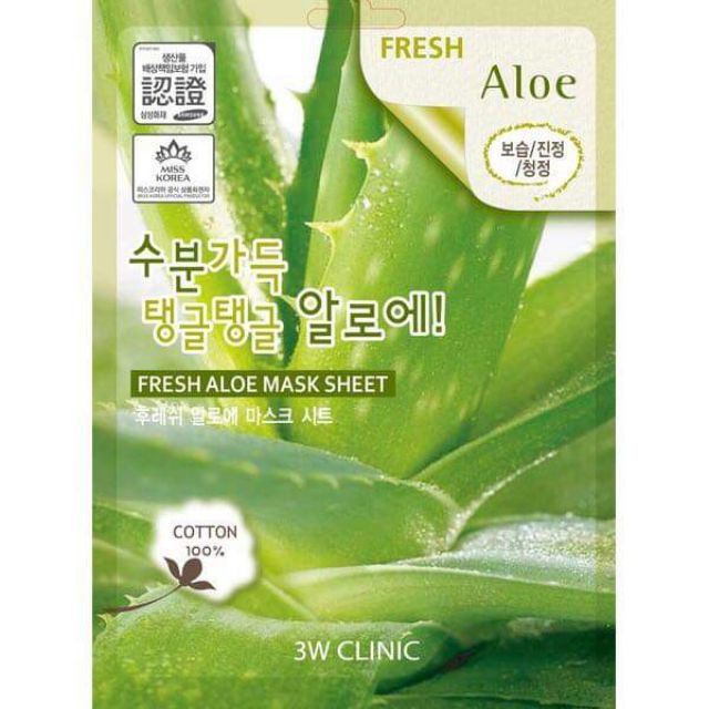 Mặt Nạ Dưỡng Ẩm Da Chiết Xuất Nha Đam 3W Clinic Fresh Aloe Mask Sheet 23ml