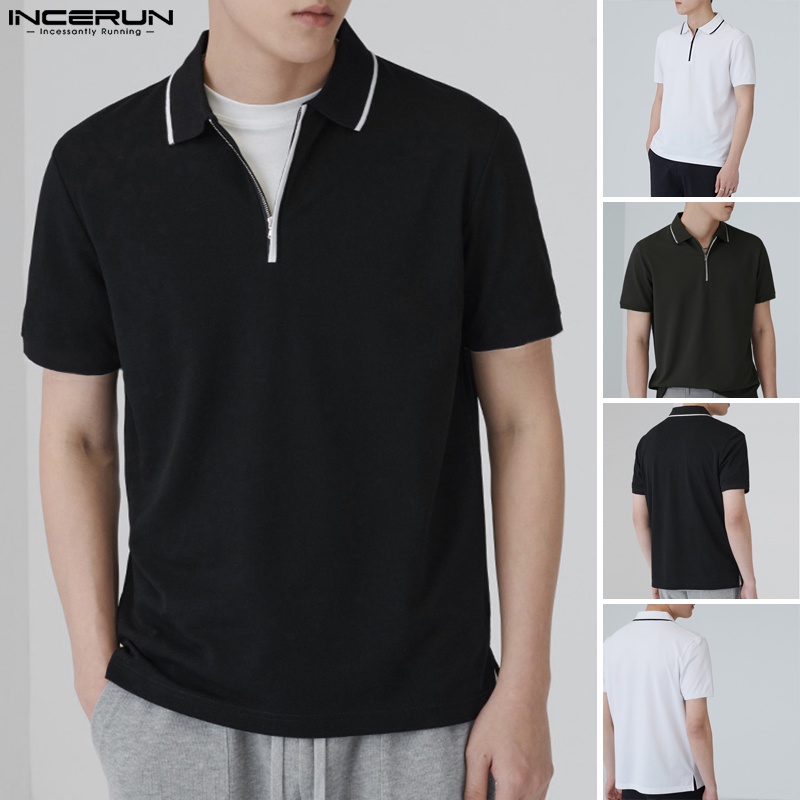 INCERUN Áo Thun Polo Ngắn Tay Màu Sắc Đơn Giản Cho Nam