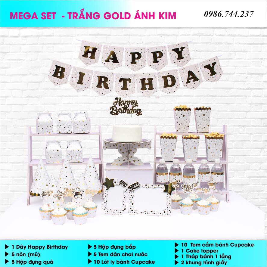 Mega Set Để Bàn Sinh Nhật Ánh Kim Nhiều Mẫu