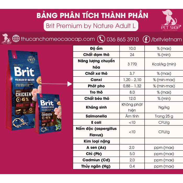 Thức Ăn Cho Chó Becgie Giai Đoạn Từ 24 Tháng Tuổi Trở Lên Brit Premium by Nature Adult L 15Kg