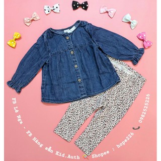 Size 6-9m set bộ áo denim và quần legging hoa nhí săn sale HM UK