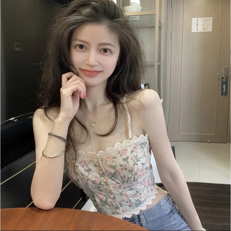 Set áo cardigan + áo hai dây phối ren hoa thời trang mùa hè cho nữ có bán lẻ
