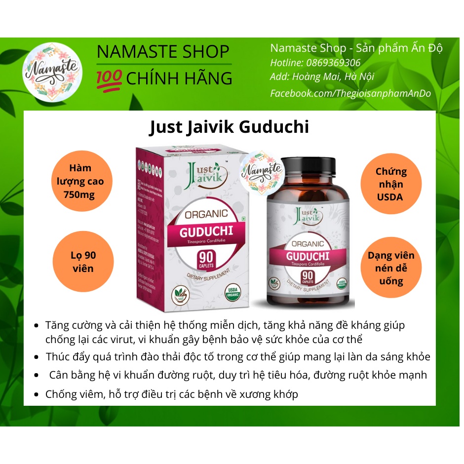 [XẢ DATE 8/2024] Just Jaivik Guduchi 750mg - Viên uống cải thiện hệ miễn dịch, tăng cường sức khỏe