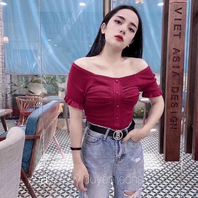 Áo len mỏng môtghi cúc mặc 2 kiểu