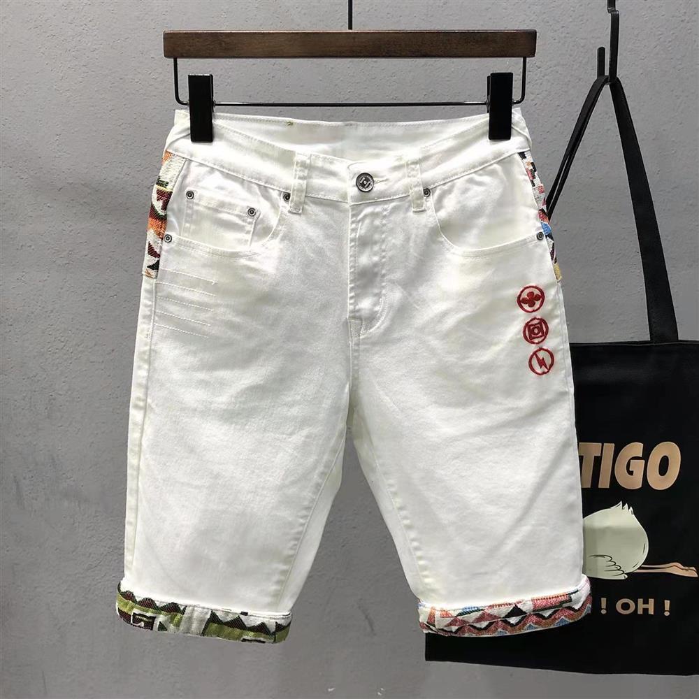 Quần short jean co giãn thêu họa tiết độc đáo hợp thời trang dành cho nam