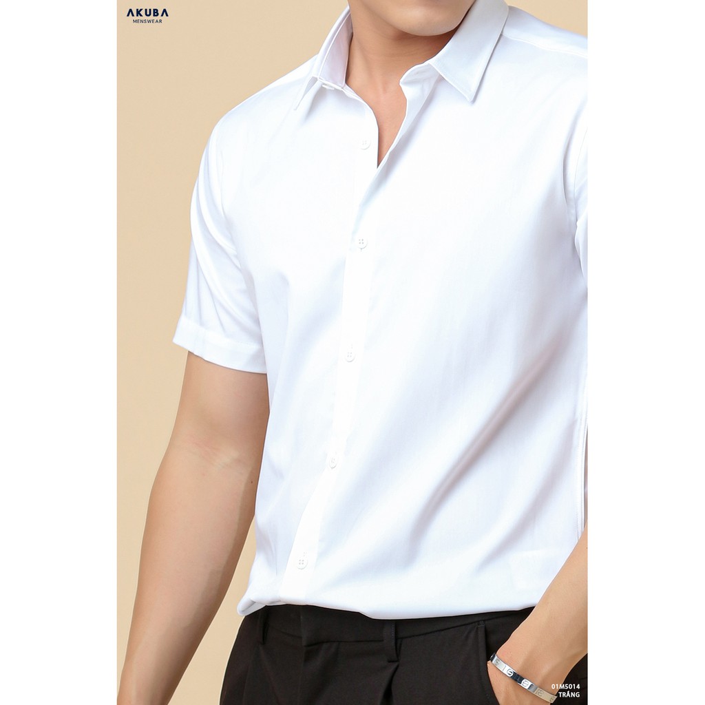 Áo sơ mi nam tay ngắn trơn AKUBA form slimfit, chất liệu cotton, vải mịn, cứng form 01M5014 | BigBuy360 - bigbuy360.vn