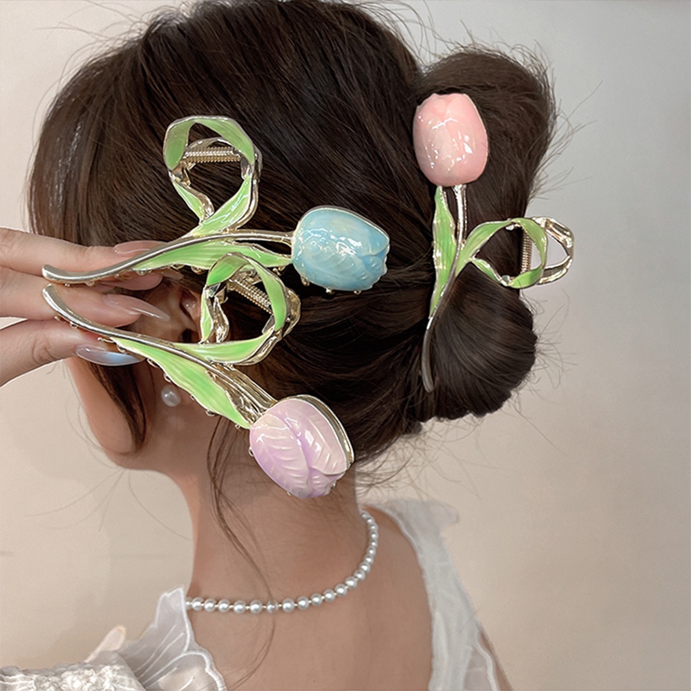 Kẹp Tóc Hoa Tulip Tráng Men Phong Cách Hàn Quốc Thời Trang Cho Nữ 2 Đầu