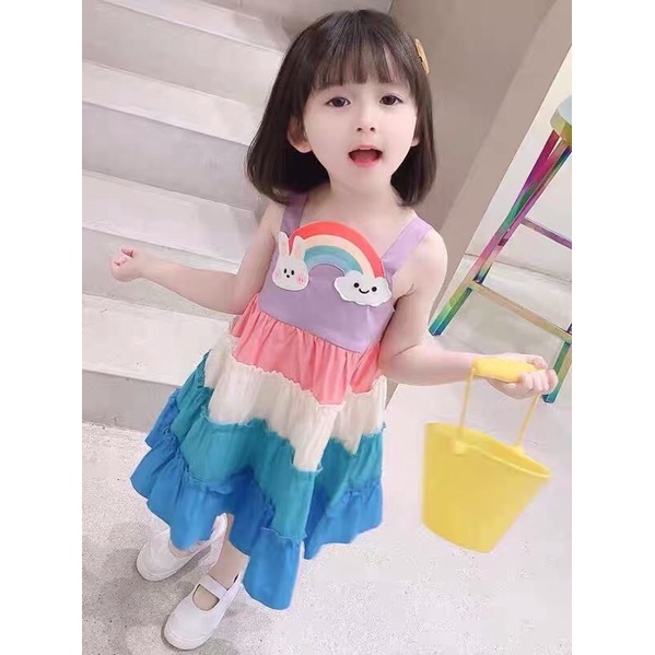 Váy 7 sắc cầu vồng   cho bé mẫu hot nhất( kèm ảnh thật )