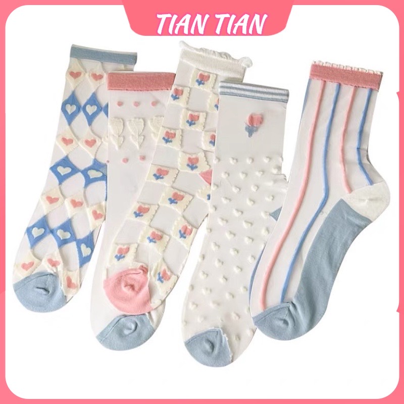 TIAN TIAN T185 Vớ Ren Siêu Mỏng Bằng Lụa Xuyên Thấu Thoáng Khí Họa Tiết Hoa Dễ Thương Thời Trang Mùa Hè Dành Cho Bạn Nữ
