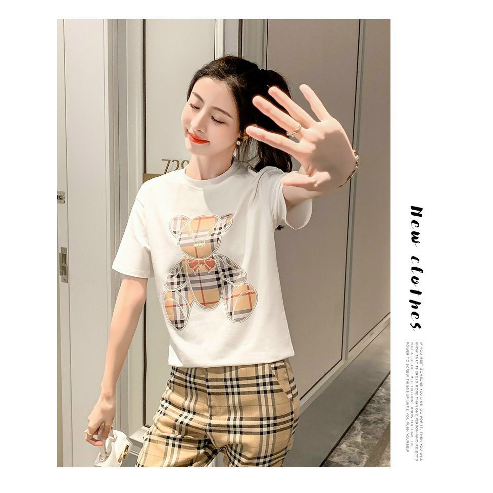 Bộ Thun Cao Cấp  Áo Thun Gấu Tay Cộc Và Quần Họa Tiết Caro Sọc, Bộ Thể Thao Năng Động Cá Tính-Size: M-L-XL-2XL