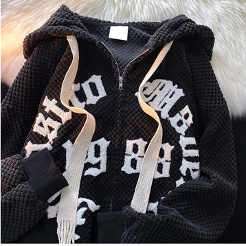 Áo khoác hoodie ZHELIHANGFEI tay dài dáng rộng có khóa kéo phong cách Mỹ đi học dễ phối đồ thời trang