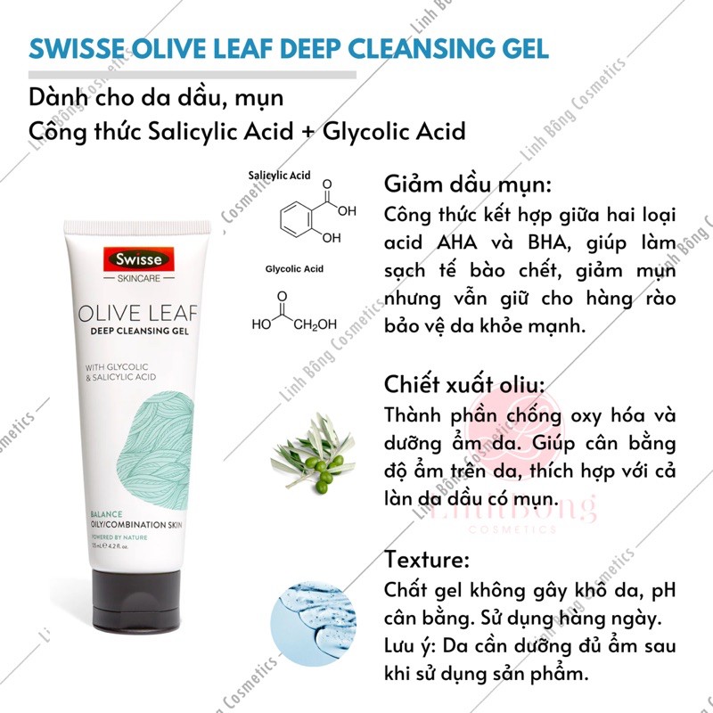 SỮA RỬA MẶT LÀM SẠCH SWISSE OLIVE LEAF DEEP CLEANSING GEL 125ML