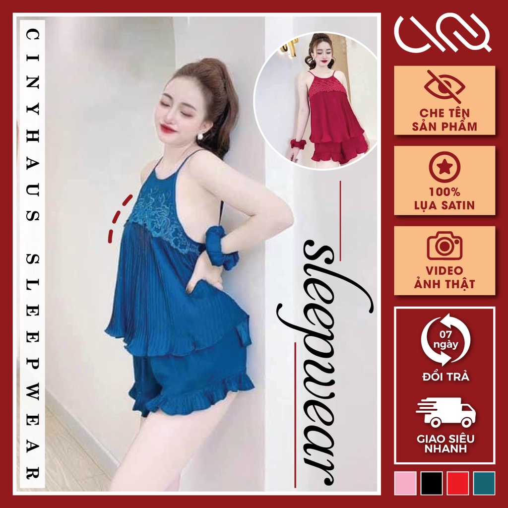 Đồ Ngủ Sexy Yếm 2 Dây Dập Ly Phối Ren Chất Liệu Lụa Satin Mềm Mịn Mát Freesize 40-65kg - CN013 CINY