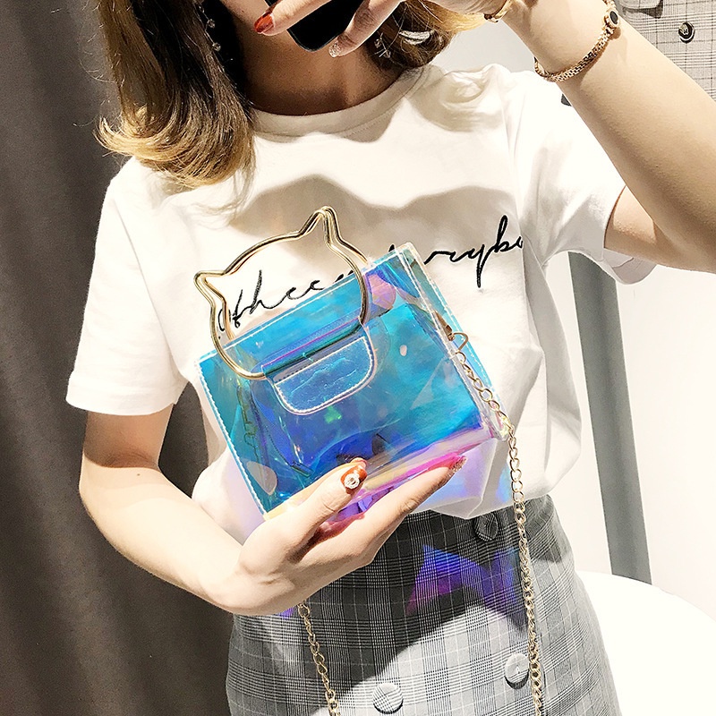 Túi Xách Trong Suốt Phối Dây Xích Thời Trang Mùa Hè 2022 Cho Nữ