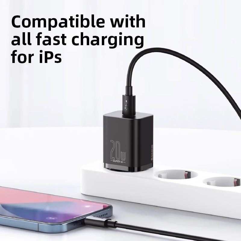 Cốc Sạc Nhanh Baseus Super Si Mini USB C 20W Hỗ Trợ QC3.0 PD Cho Phone 12 / Dây sạc  - Hàng chính hãng