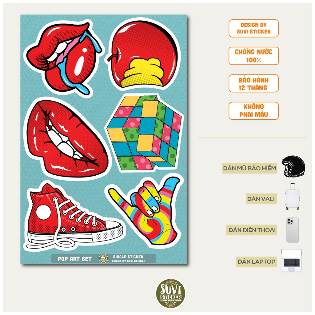 STICKER LẺ - Sticker Pop Art dán mũ bảo hiểm, laptop, điện thoại, vali. MSP: SS08