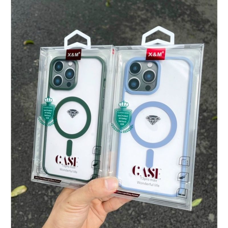 Ốp X&amp;M lưng trong viền màu hỗ trợ sạc cho iphome 13 pro max , 13 pro , 13 , 12 pro amx