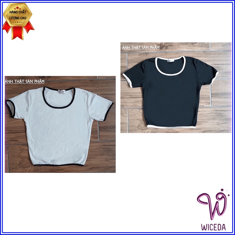 Áo croptop nữ cổ vuông,áo kiểu croptop ôm tay ngắn chất liệu thun gân mềm mịn mát 2 màu đen trắng wiceda AV201