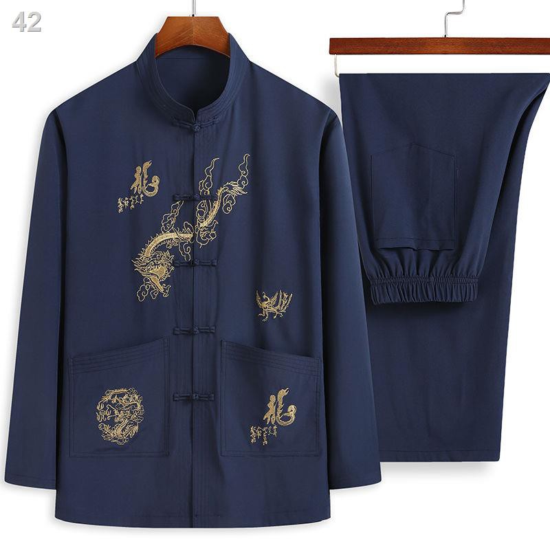 Phong cách Trung Quốc Tang phù hợp với nam học sinh cao niên Mùa xuân và thu Bố ăn mặc Cổ đứng áo Dài tay Ông nộ