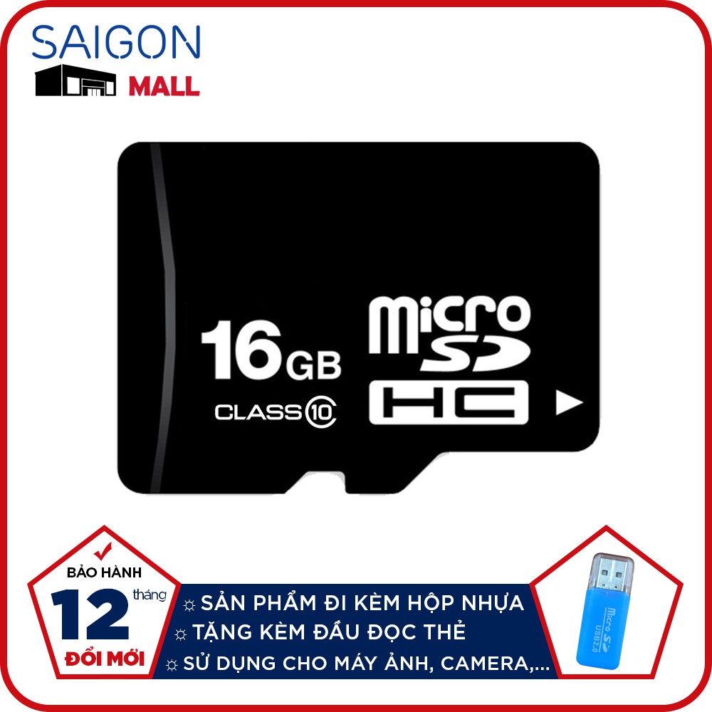 Thẻ nhớ 16GB microSDHC OEM tặng kèm đầu đọc thẻ nhớ micro ( mẫu ngẫu nhiên) - Bảo hành 1 năm đổi mới