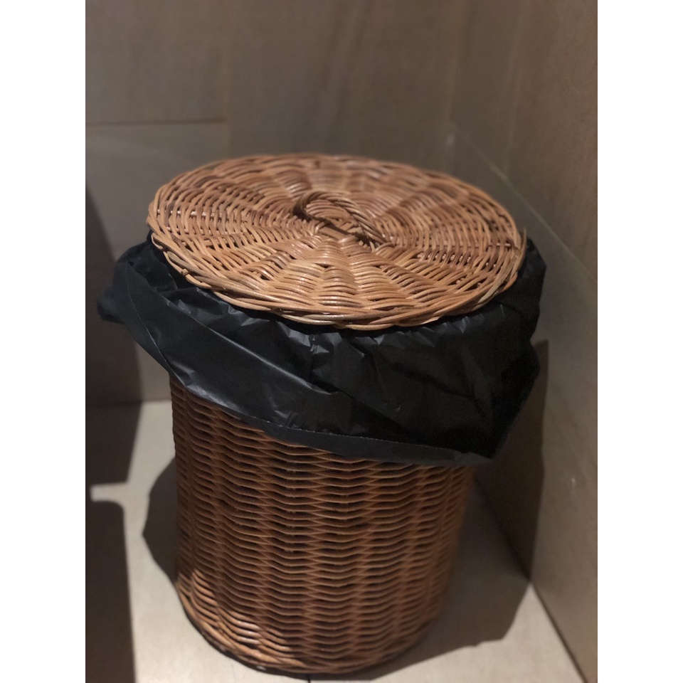 Sọt đựng rác đan nguyên liệu tự nhiên, phong cách vintage decor