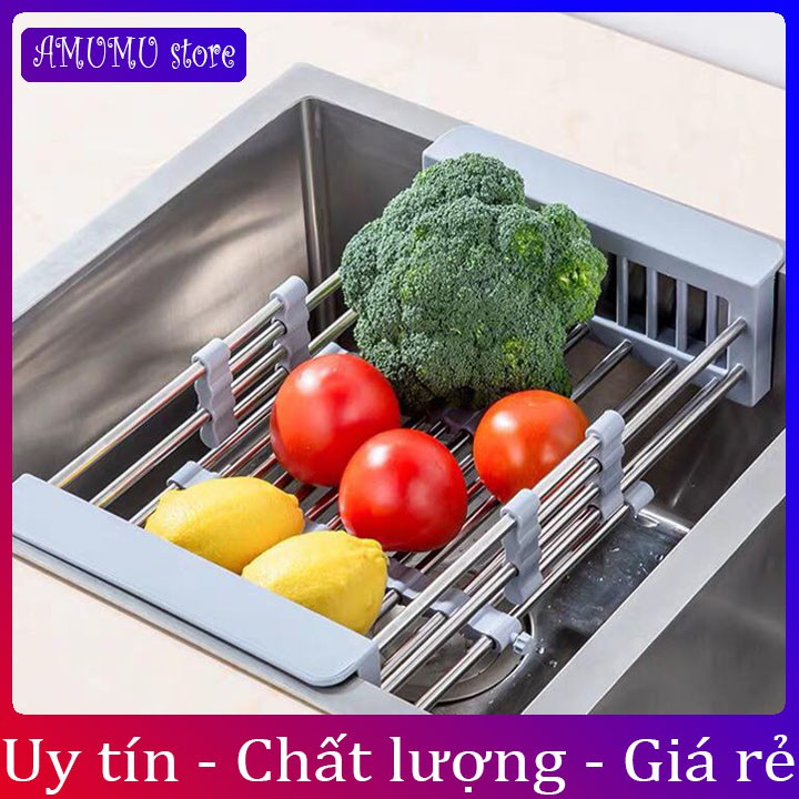 Khay inox gác bồn rửa chén co giãn tiện dụng