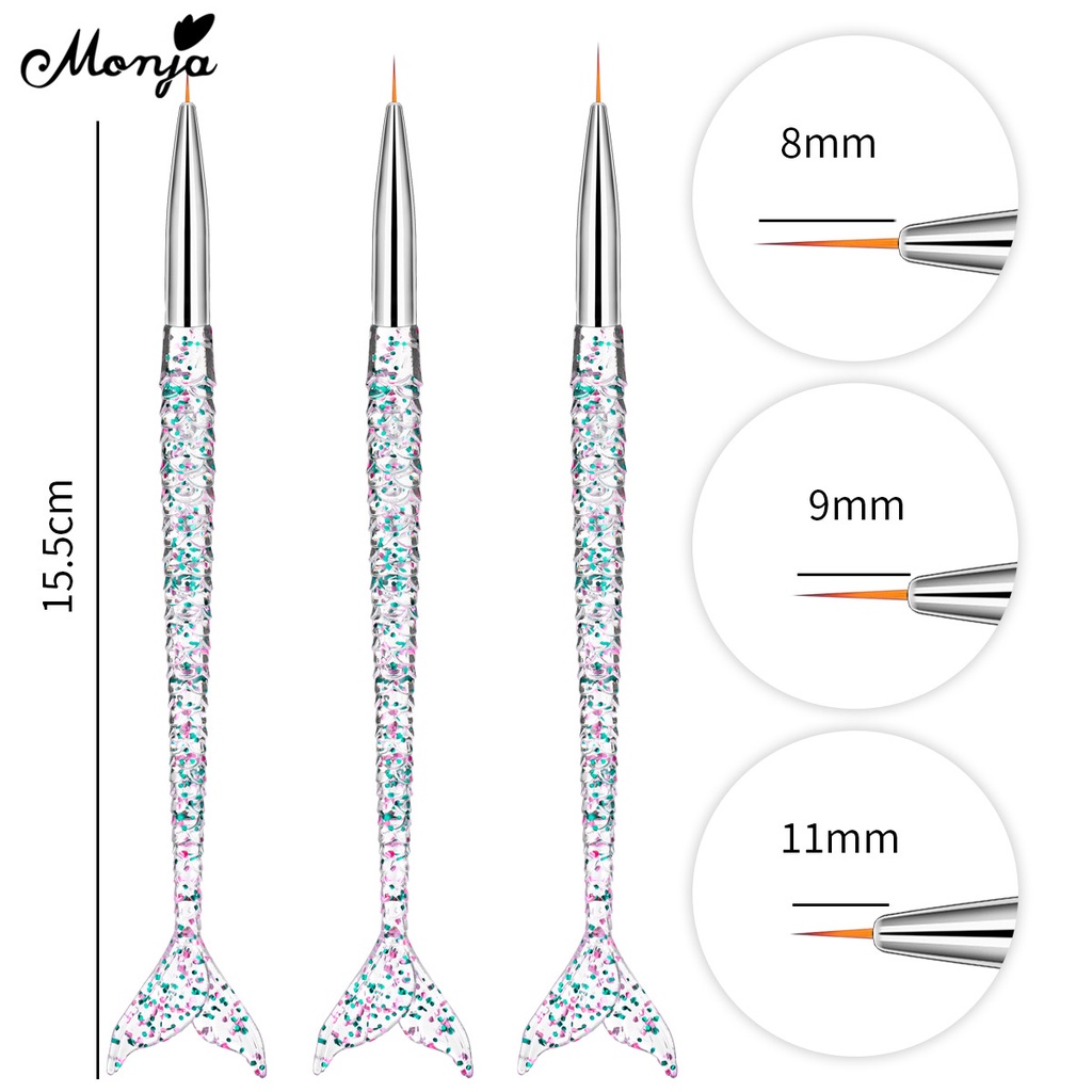 Set 3 cọ vẽ trang trí móng tay nghệ thuật MONJA chuyên nghiệp tiện lợi