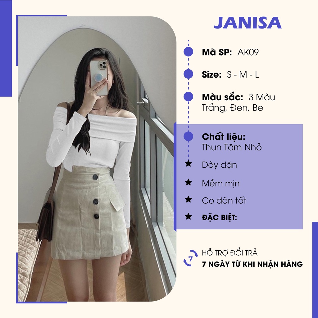 Áo kiểu nữ tay dài hở vai  thun tăm nhỏ đẹp công sở JANISA AK09