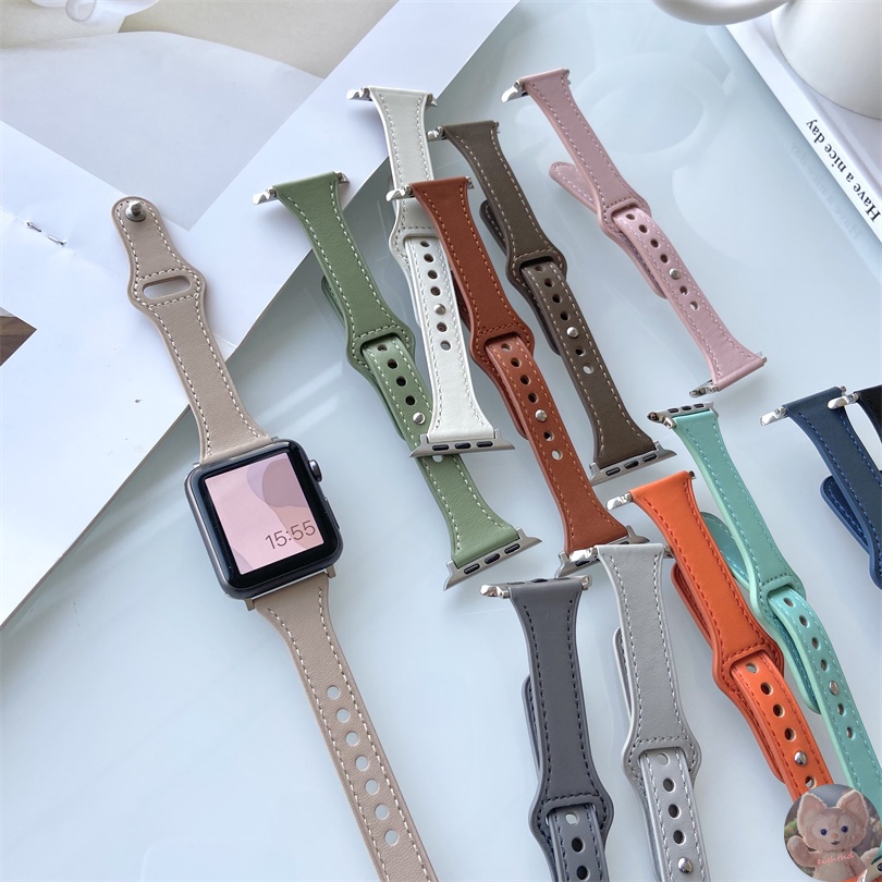 Dây đeo bằng da có khóa cho đồng hồ iWatch Series 7 6 SE 5 4 3 2 1 41mm 45mm 40mm 38mm 42mm 44mm