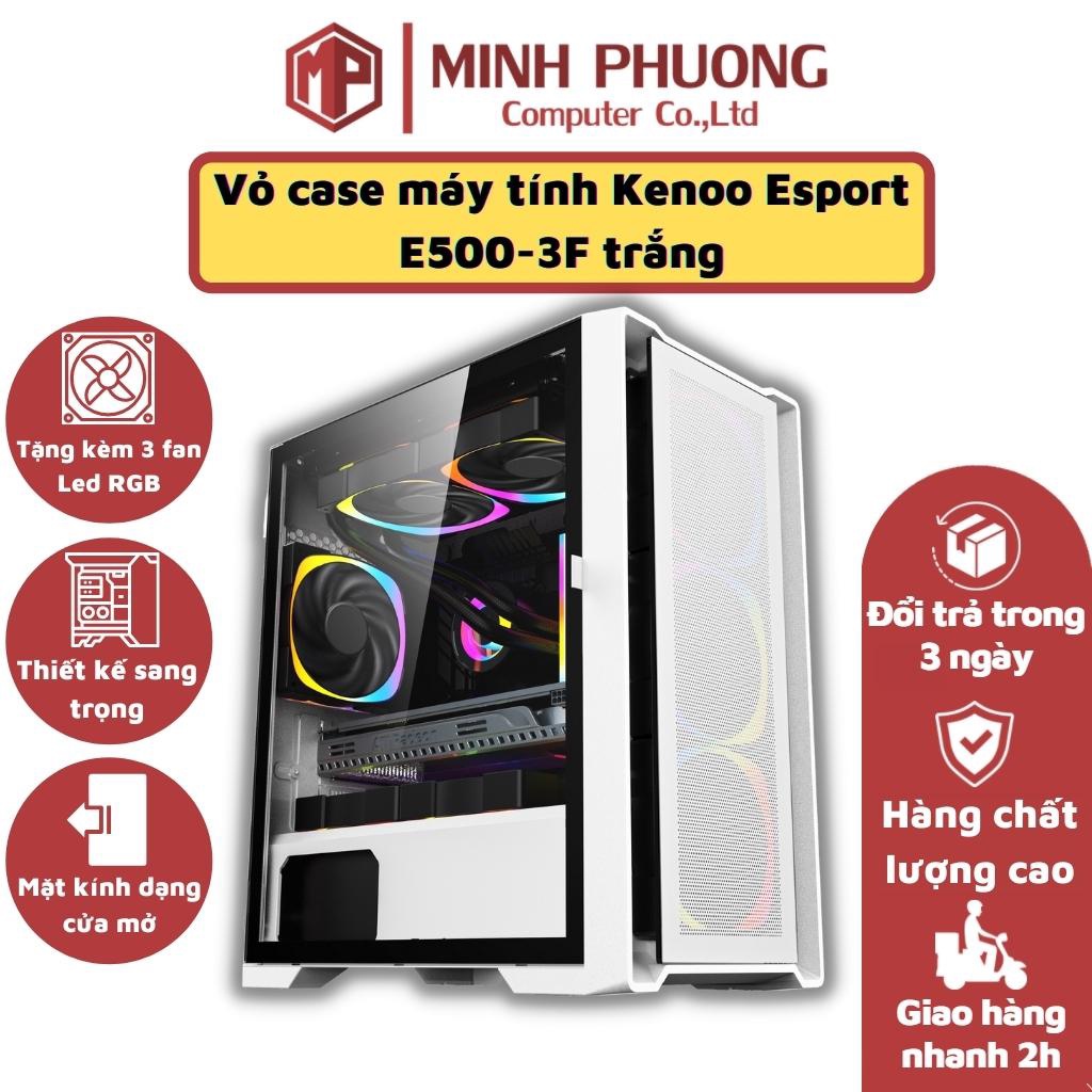 Vỏ case máy tính PC Kenoo E500 Esport 3F tặng kèm 3 Fan LED RGB thiết kế mặt kính dạng cửa mở M-ATX