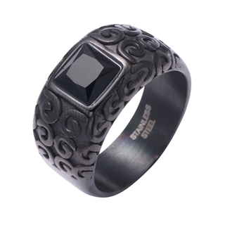 Nhẫn thép titan đính đá Sapphire phong cách vintage