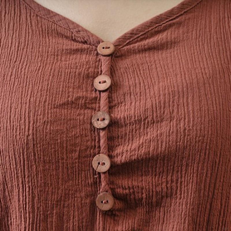 Đầm Bầu Dài Vải Lanh Màu Trơn Phong Cách Retro