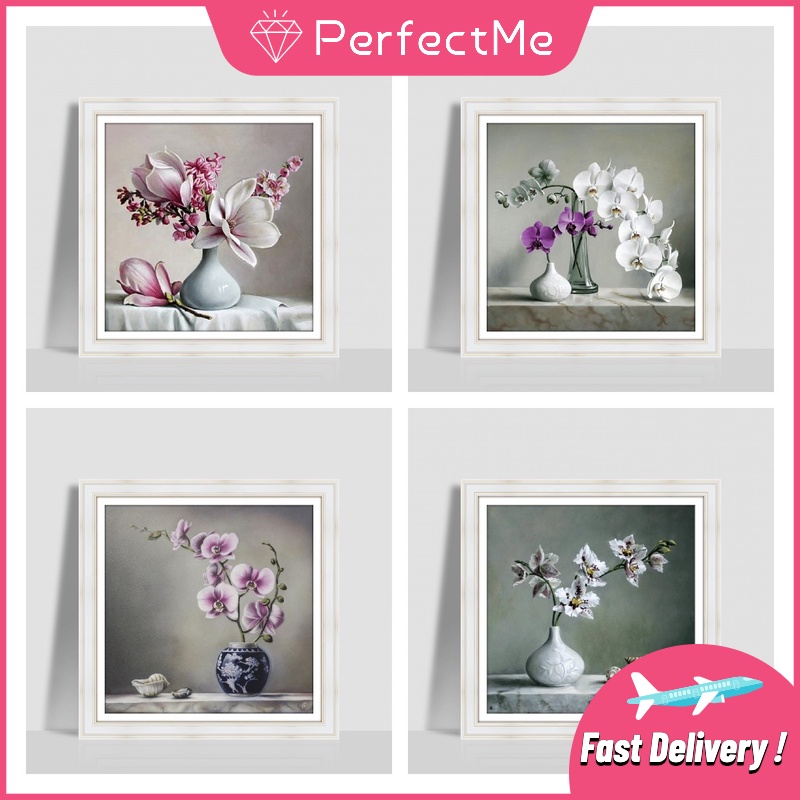 Bộ tranh đính đá 5D họa tiết bình hoa độc đáo DIY 30x30cm