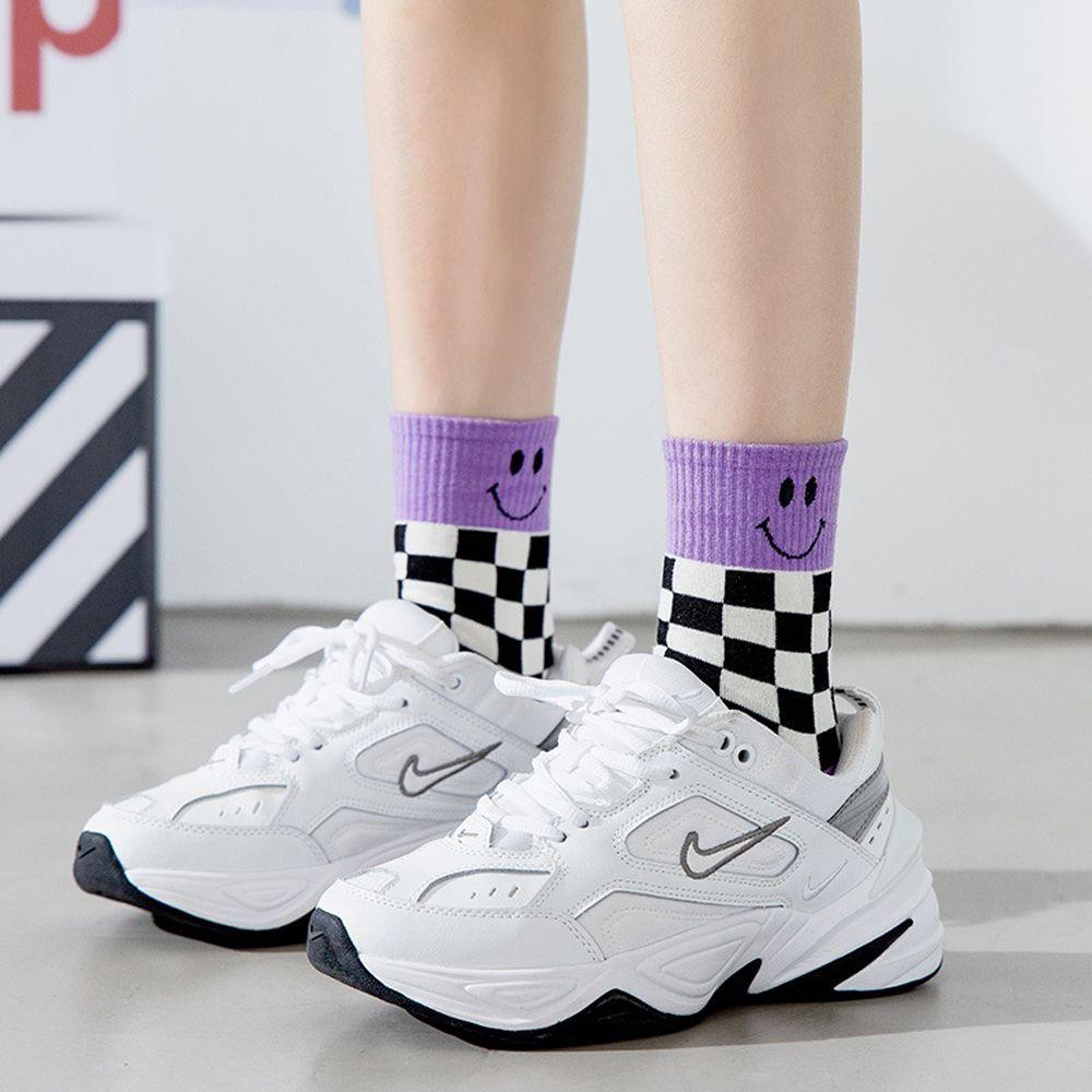 Vớ Cotton Họa Tiết Kẻ Sọc Caro Phong Cách Harajuku Thanh Lịch Thời Trang Thu Đông Cho Nữ