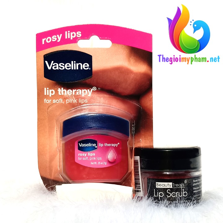 Combo Dưỡng Môi Hồng Vaseline 7g + Tẩy Kỳ Môi Lip Scrub 10g