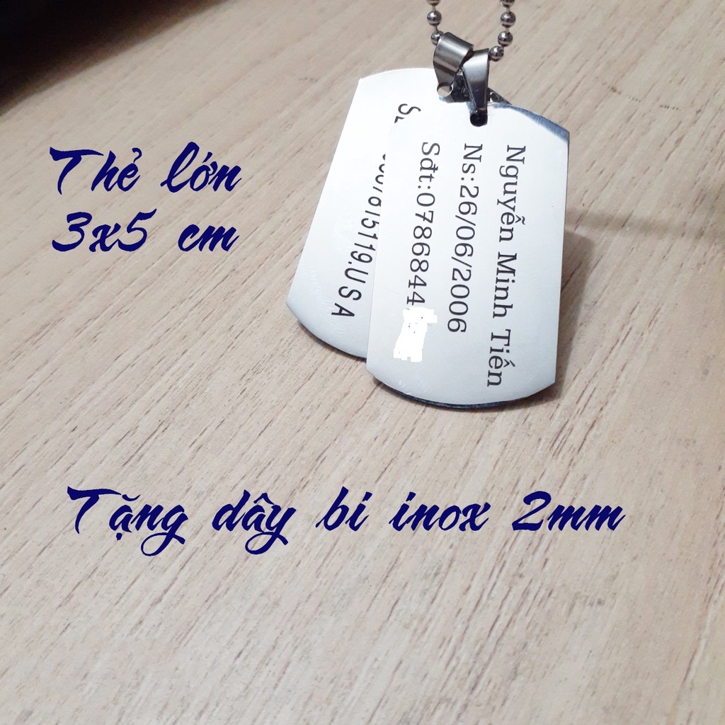 DÂY CHUYỀN BI INOX MẶT THẺ BÀI KHẮC TÊN THEO YÊU CẦU - Siêu đẹp, siêu bền - Beben shop