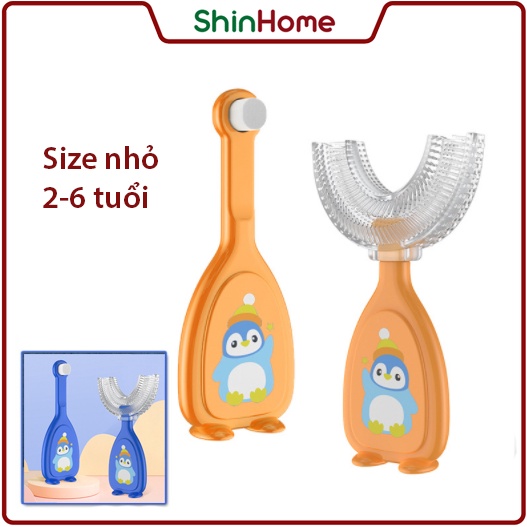 Bộ 2 Bàn chải đánh răng cho bé chữ U - Bàn chải lông tơ cho bé (size nhỏ) - chim cánh cụt