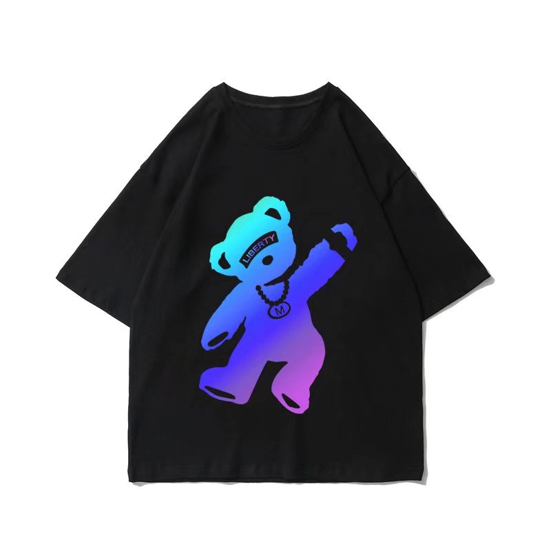 Áo Thun Mùa Hè Dáng Suông Tay Cộc In Họa Tiết Gấu Hoạt Hình Phong Cách Hàn Quốc Thời Trang Cho Nam Và Nữ size M-5XL
