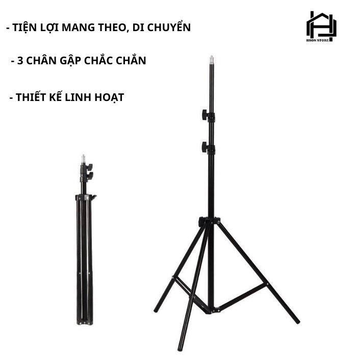 Chân đỡ đèn livestream Cao Cấp chiều cao tối đa 2m1, Đế 3 chân loại to siêu chắc chắn đa năng tiện dụng