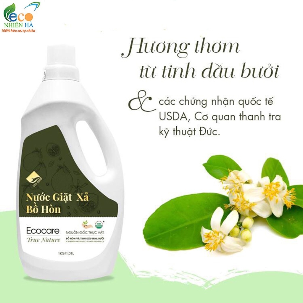 Nước giặt hữu cơ ECOCARE 2L tinh dầu bưởi, nước giặt xả an toàn cho bé, không hại da tay