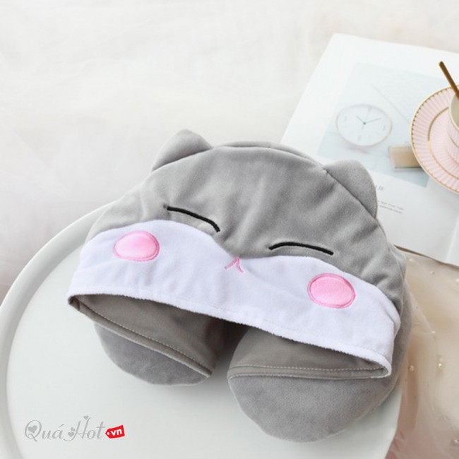 Gối Kê Cổ Chữ U Có Mũ Cute.