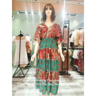 váy đầm bigsize dáng suông maxi dài họa tiết thổ cẩm đi biển du lịch boho bohemian vintage trẻ trung niên đẹp