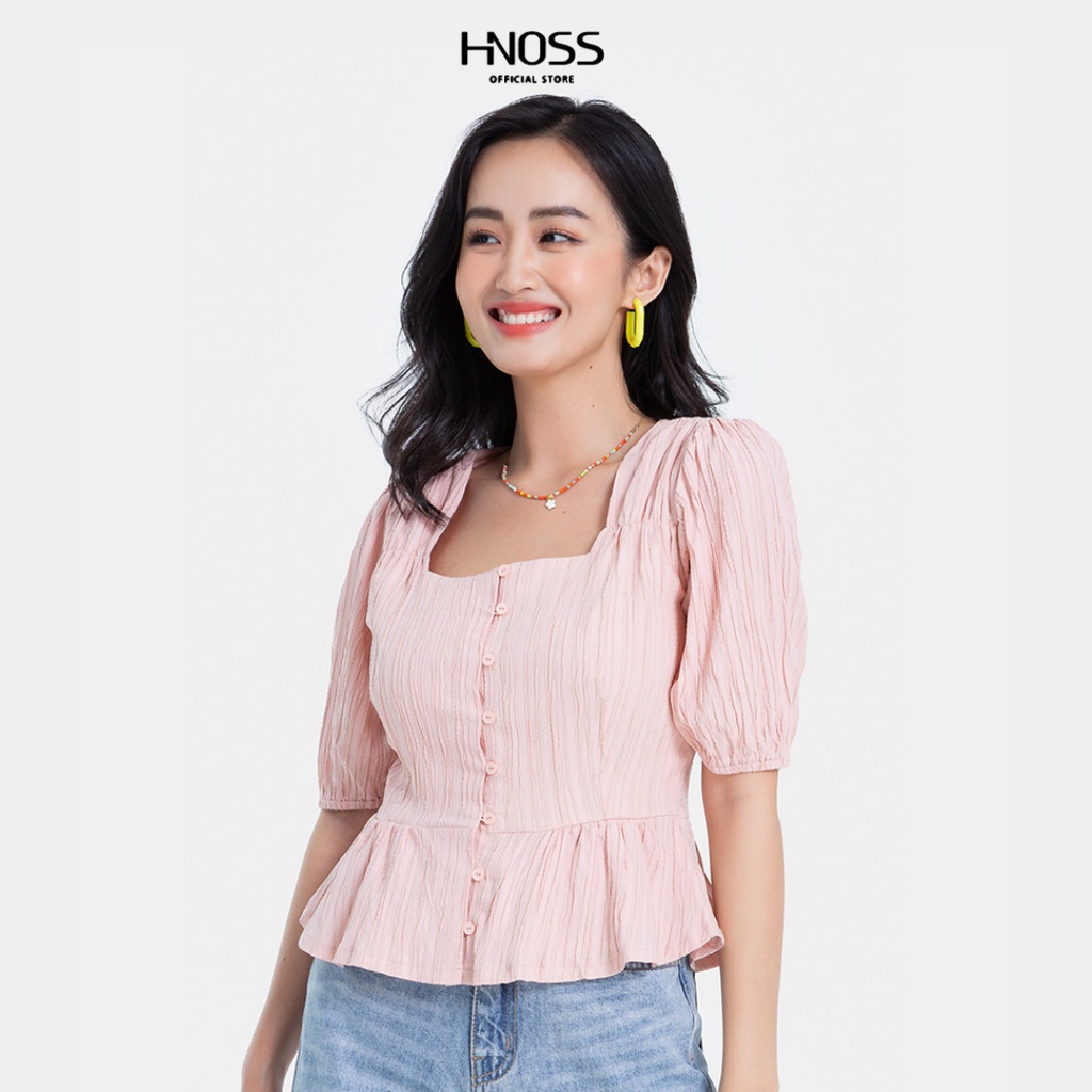 Áo Kiểu Cổ Vuông HNOSS Tay Phồng HNAKI042