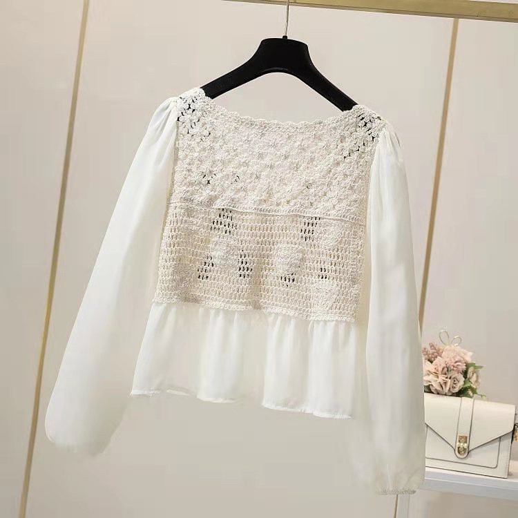 Áo kiểu BH cổ chữ V tay phồng thêu họa tiết thời trang mùa xuân cho nữ 2021