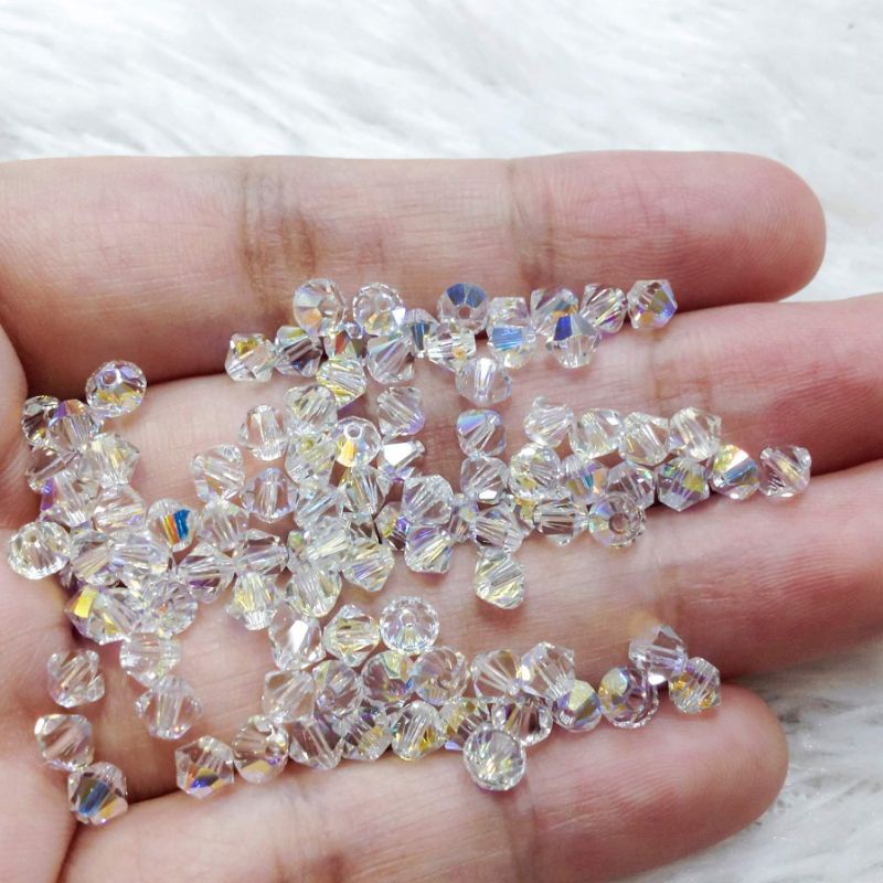 Hạt đá pha lê hình thoi trắng ánh 7 màu size 4mm cao cấp cườm xỏ vòng thủ công handmade