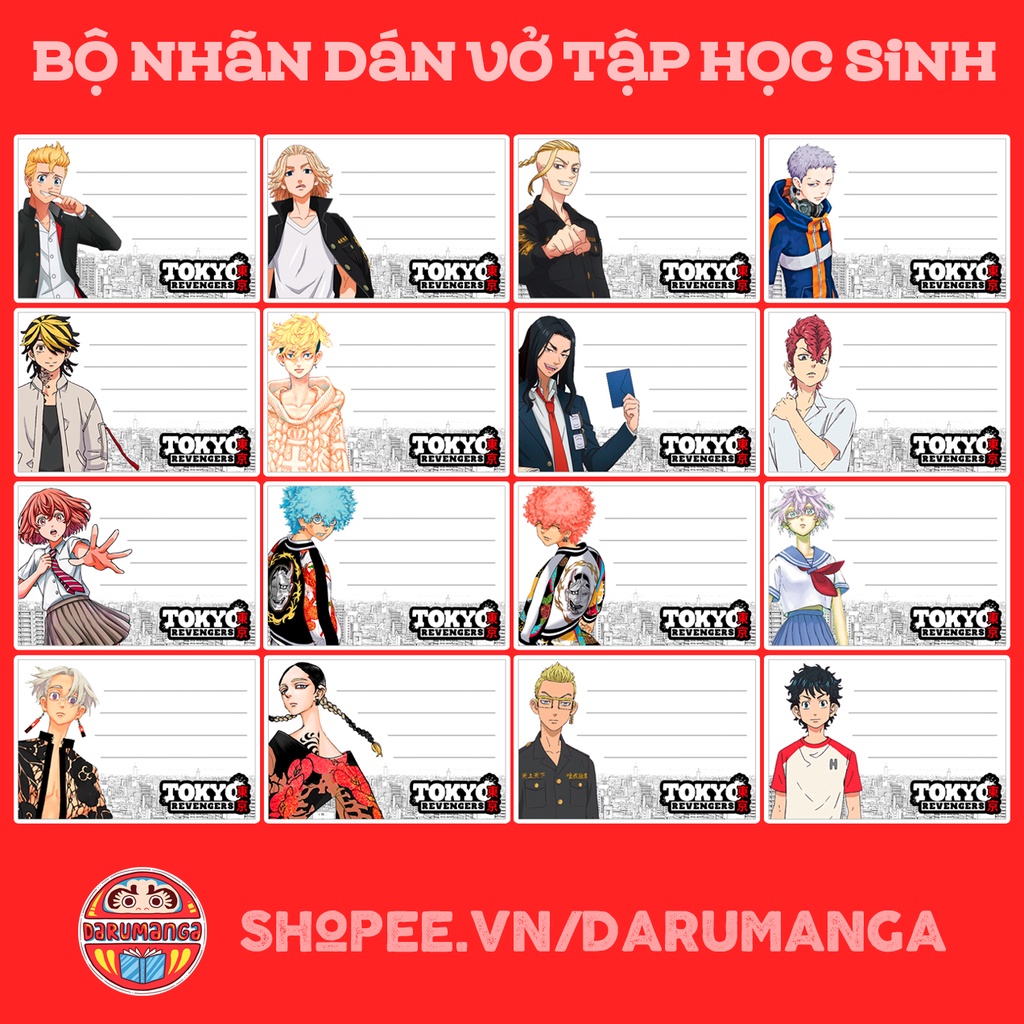 BỘ 16 NHÃN VỞ TOKYO REVENGERS - KỊCH TRƯỜNG CỦA TAKEMICHI - NHÃN VỞ TẬP HỌC SINH ANIME MANGA