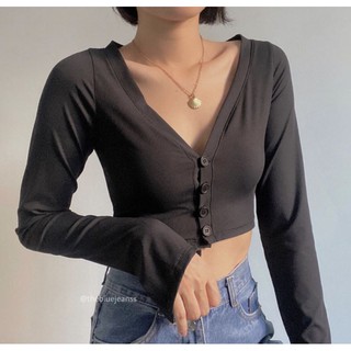 Áo kiểu croptop cổ V tay loe ( KÈM HÌNH THẬT)